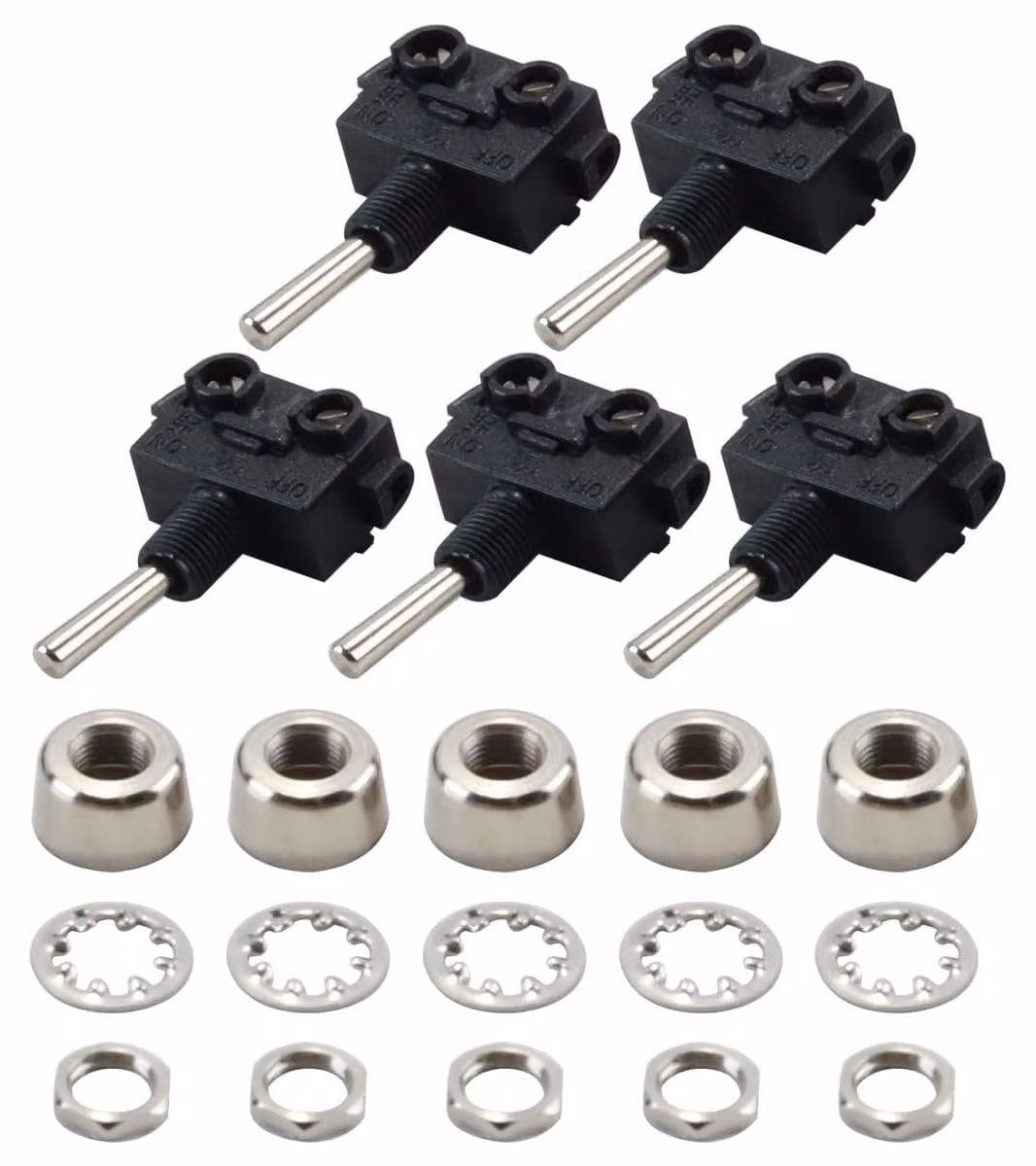 5 interruttori a levetta, 250V/2A, con funzione on/off, dotati di dado in metallo