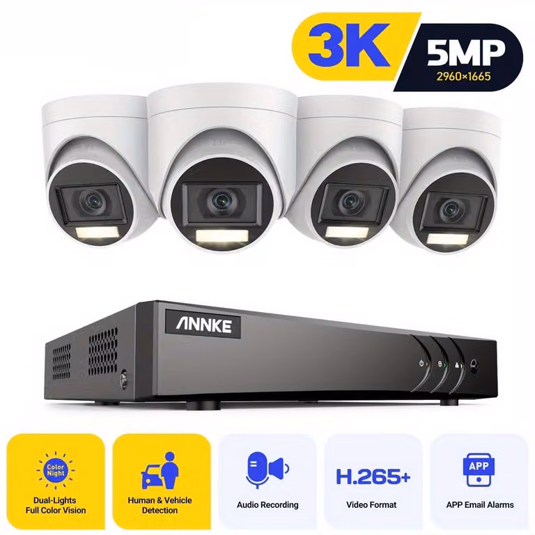 Sistema di sicurezza - Videosorveglianza - Telecamera di sicurezza - 4 telecamere 3K, colore bianco