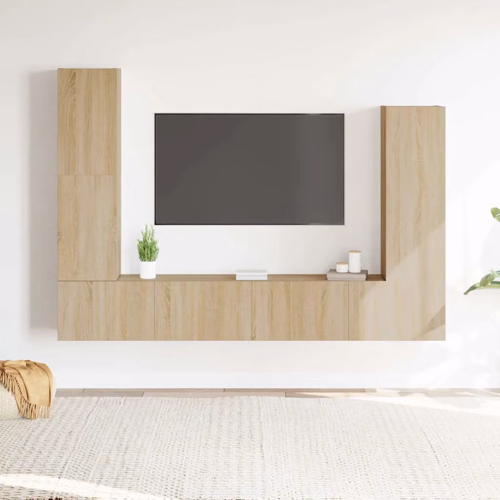 vidaXL Set di Mobili Porta TV 4 Pezzi in Legno MDF Colore Rovere e Beige per Soggiorno