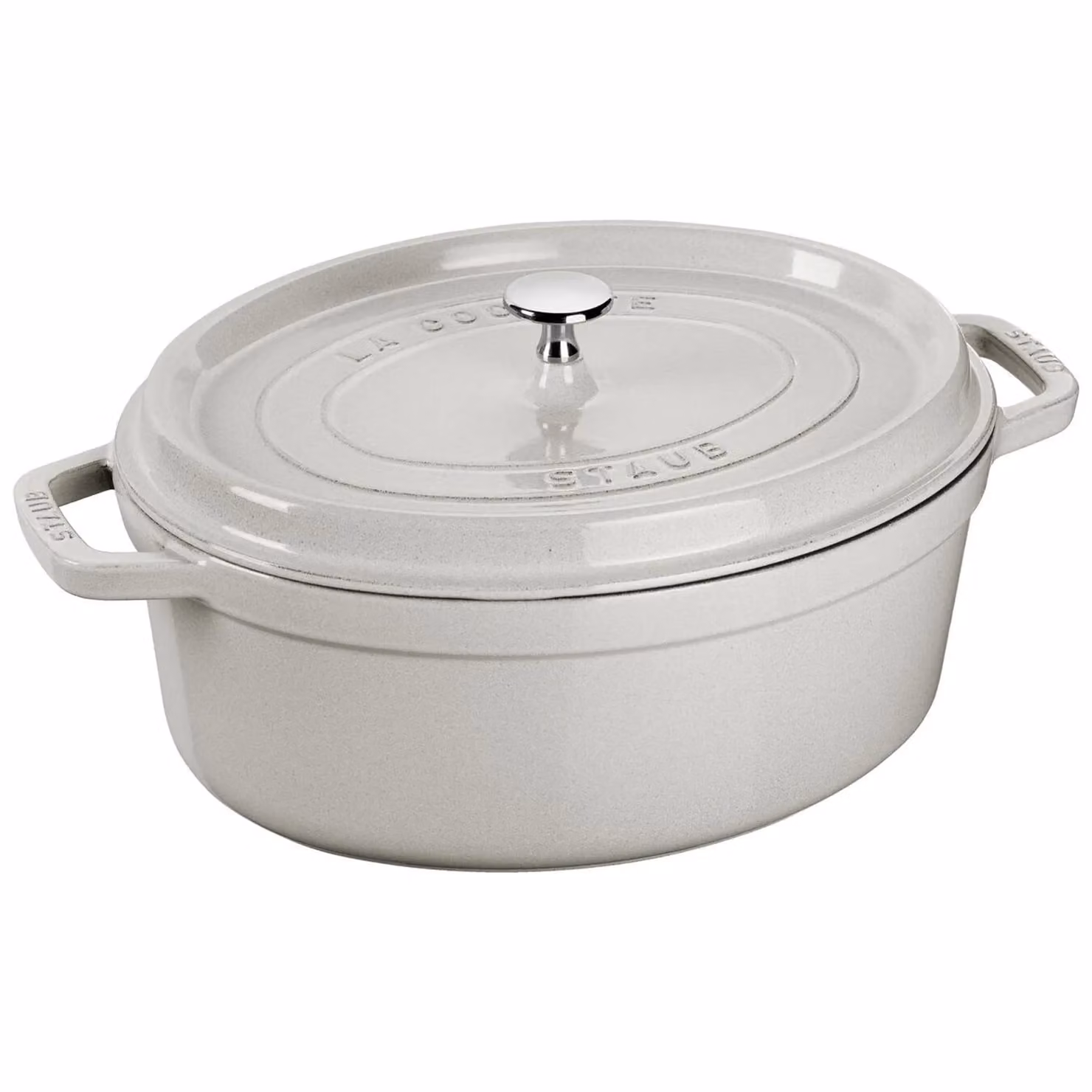 Casseruola ovale in ghisa per induzione colore bianco tartufo con maniglie e coperchio, diam. 27cm