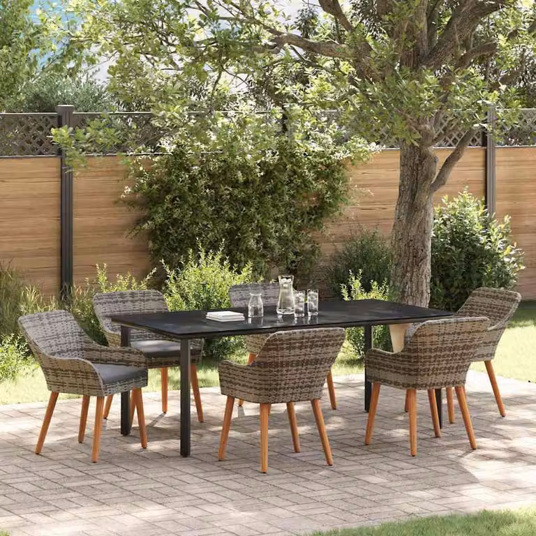 Maison Exclusive - Set da Pranzo per Giardino con cuscino 7 pcs Grigio polyrattan
