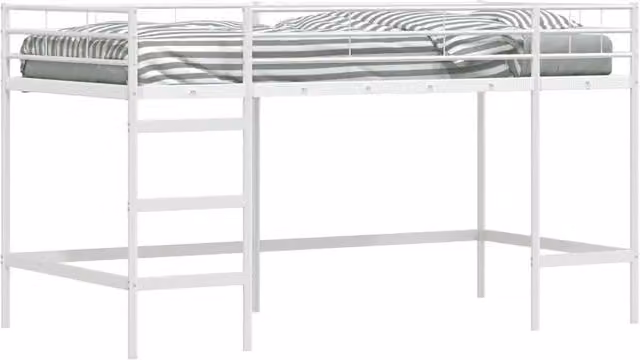 Letto a castello singolo per bambini in metallo bianco con scala, stile moderno, L 80 x P 200 cm, H 151 cm
