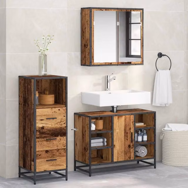 Set di mobili per il bagno 3 pz Legno vecchio 80 x 33 x 60 cm 3402524