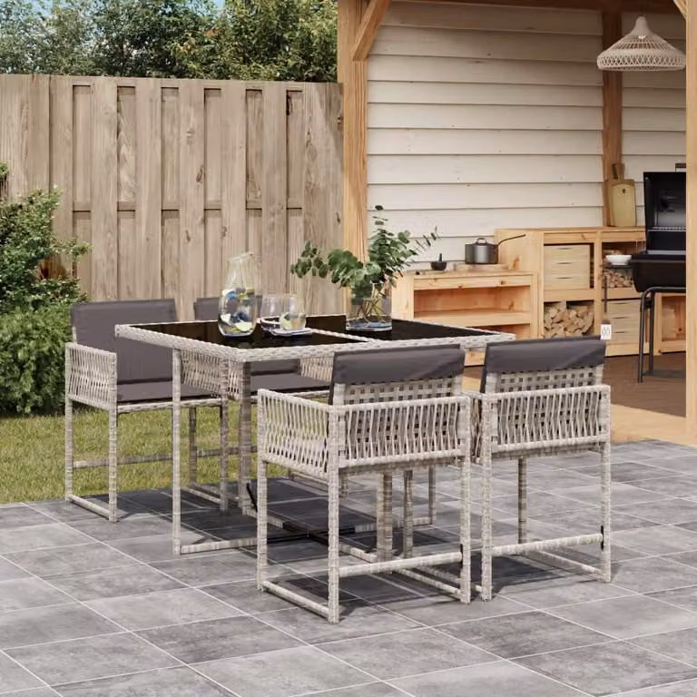 Maison Exclusive - Set Pranzo da Giardino 5pz con Cuscini Grigio Chiaro Polyrattan