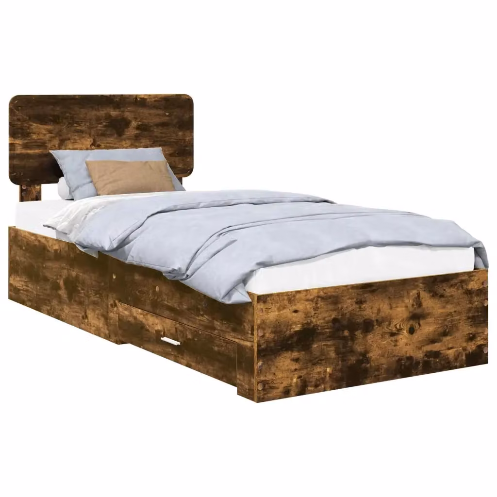 Struttura letto con cassetto vidaXL in legno Rovere fumé L: 75 cm, P: 190 cm – 2