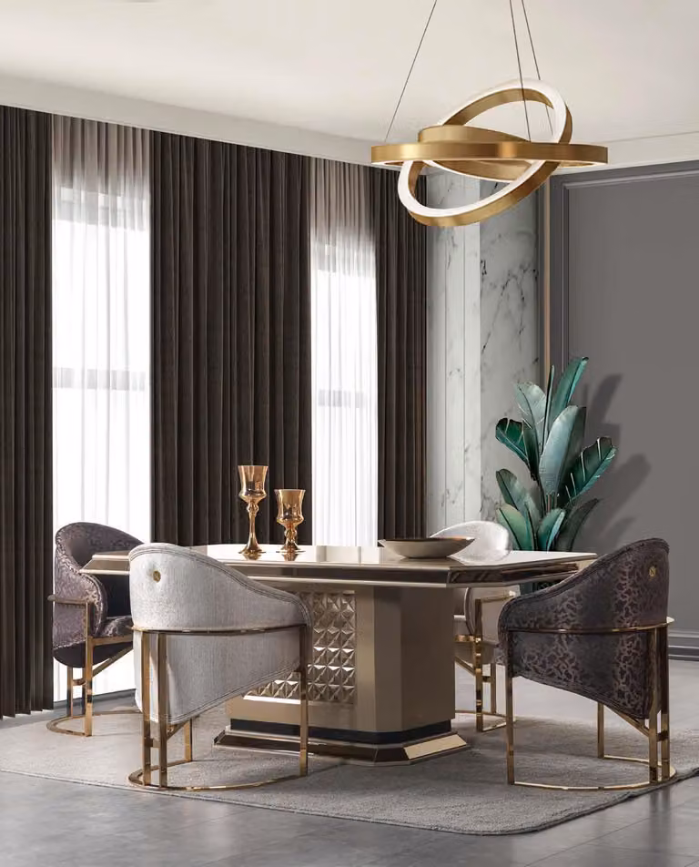 Set da pranzo moderno di alta qualità, composto da un elegante tavolo e 4 sedie