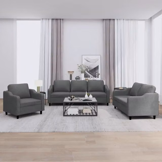 Set di divani moderno vidaXL in tessuto grigio composto da un divano a 3 posti e un divano a 2 posti con cuscini coordinati