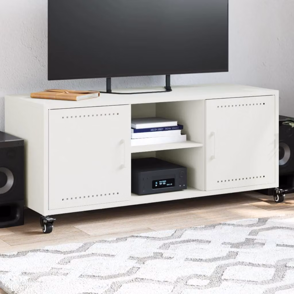 Mobile TV vidaXL Bianco in Metallo con Ruote L 100,5 x P 39 x H 43,5 cm