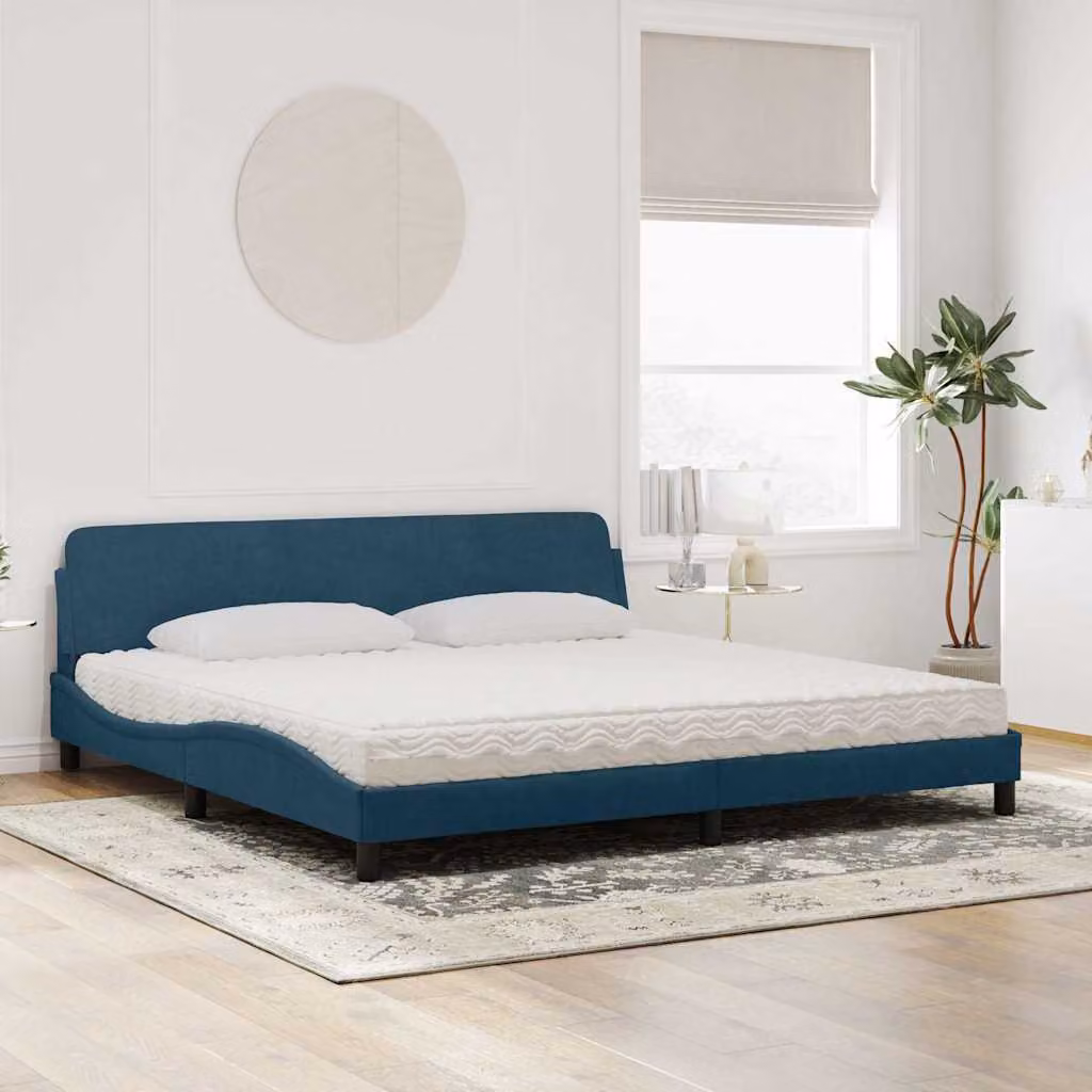 Letto con Materasso Dover blu vidaXL in velluto con struttura in legno e metallo L/P/H: 200 x 200 x 74,5 cm – 1