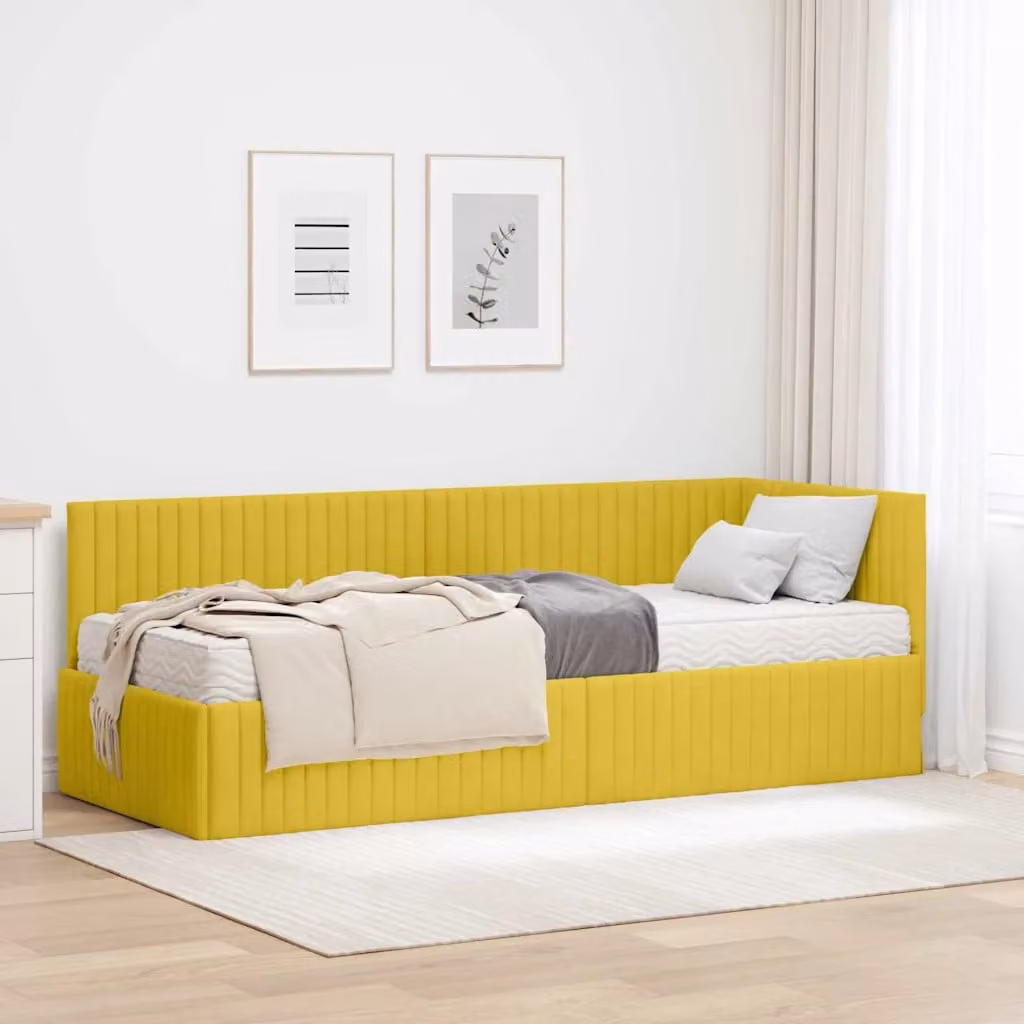 Letto angolare con materasso vidaXL in velluto giallo L 80 x L 200 cm