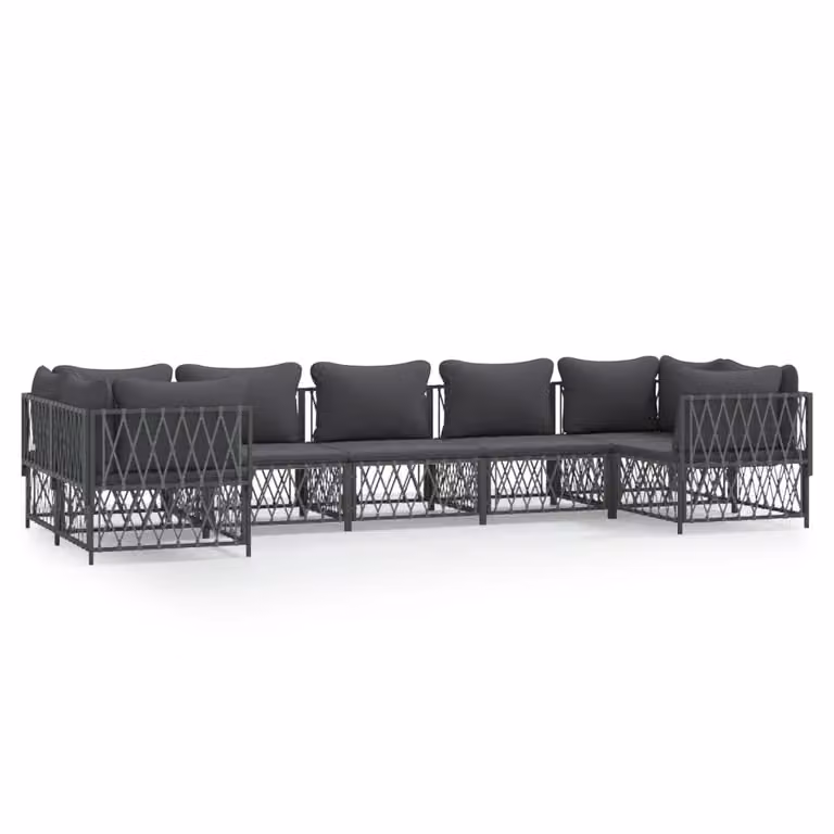 Set Divani da Giardino 7 pz con Cuscini Antracite in Acciaio