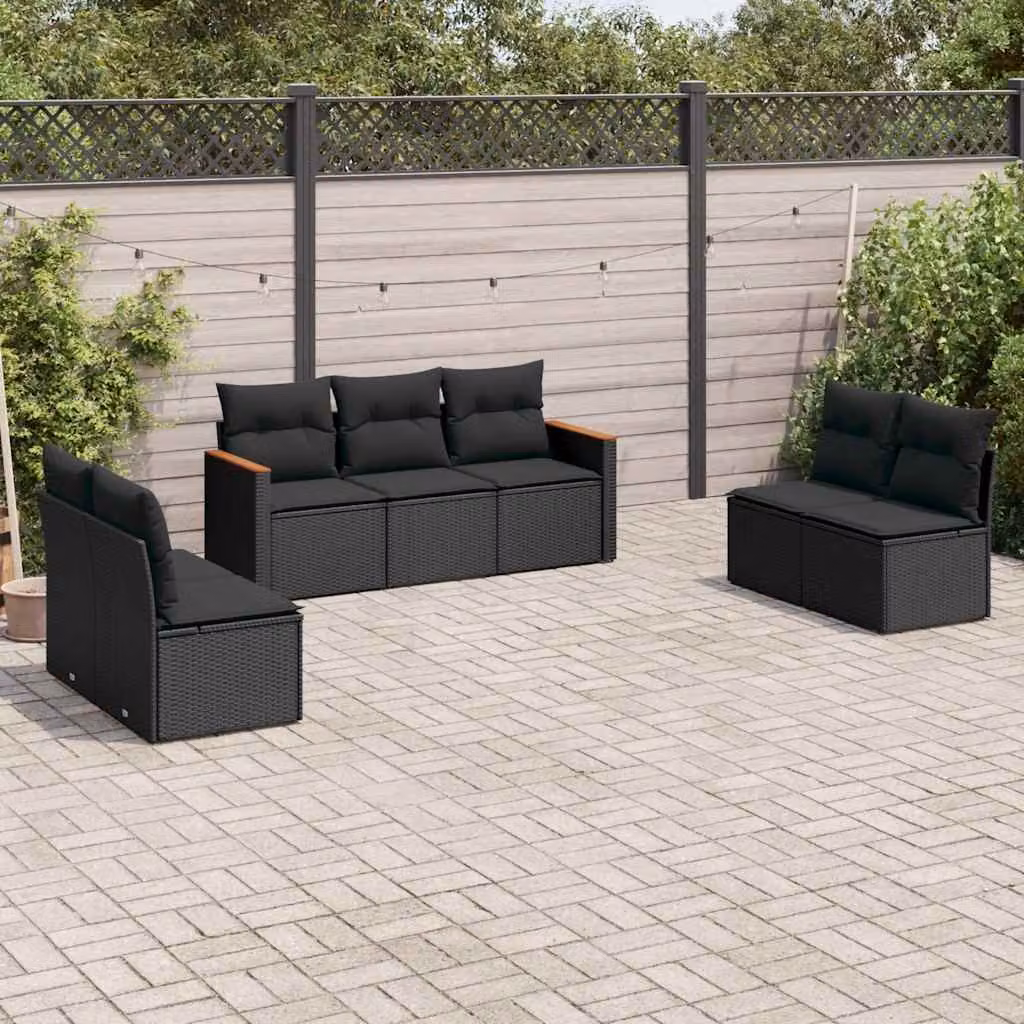 Set Divani da Giardino vidaXL 7pz Nero con Cuscini e Struttura in Metallo e Polyrattan – 1