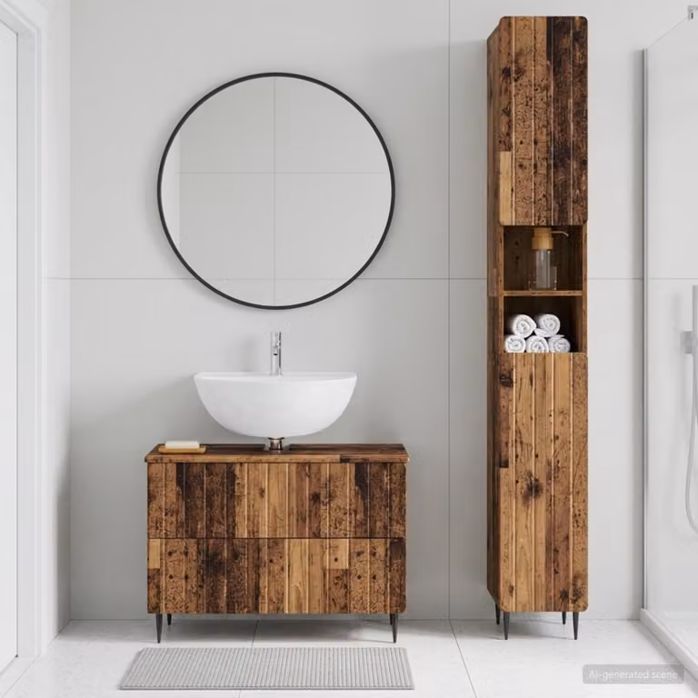 Set di 2 armadi da bagno vidaXL ZWOLLE in legno color marrone antico con ante a cerniera e ripiani interni