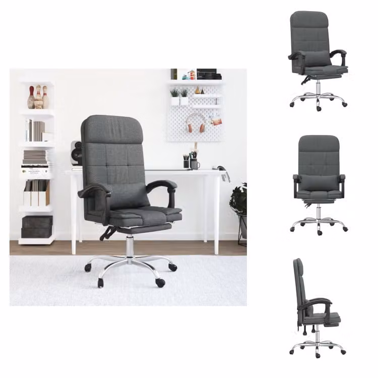 vidaXL Sedia da ufficio con funzione massaggio in tessuto grigio scuro - Sedie da ufficio