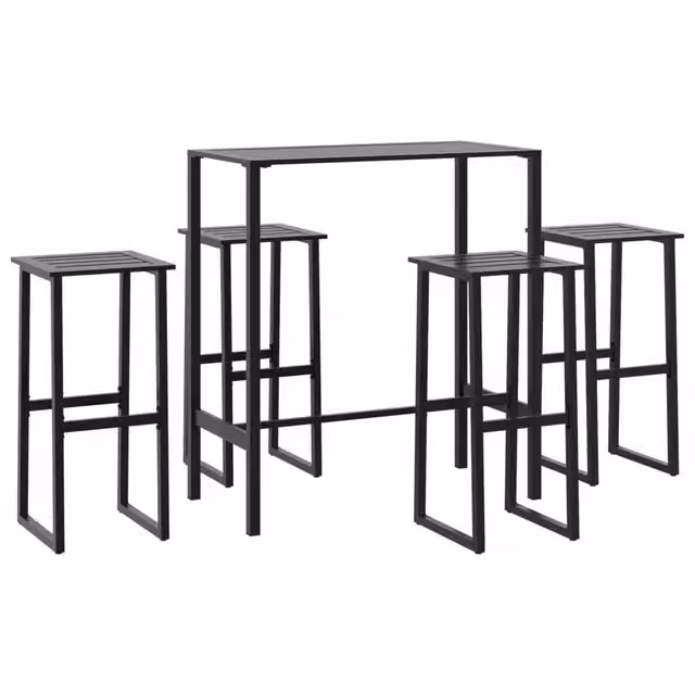 Set Bar da Giardino 5pz | Set Salotto da Giardino Nero in Acciaio Verniciato a Polvere