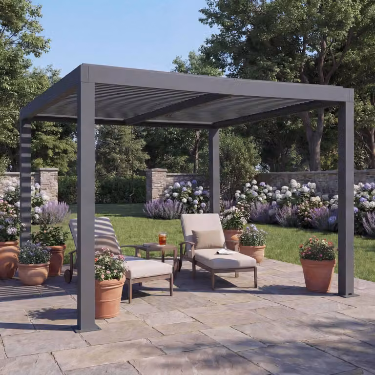 Pergola MCW-L46, gazebo da giardino con lamelle, telaio in alluminio da 11 cm, grondaia resistente alle intemperie, 3x3 m ~ antracite