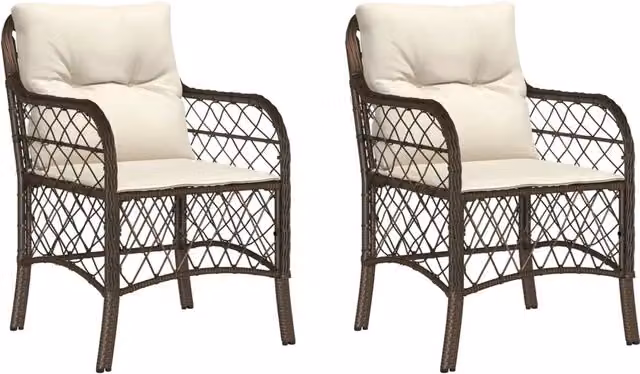 Sedie da Giardino con Cuscini 2 pz | Sedie da Esterno Marroni in Polyrattan