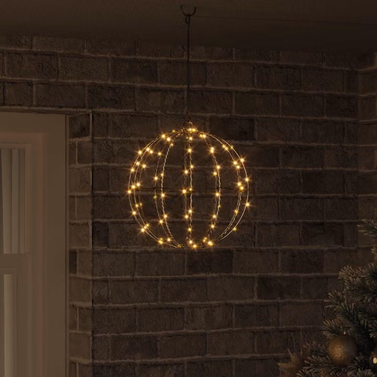 Decorazione natalizia a sfera vidaXL in metallo bianco e oro con 96 LED a luce bianca calda e telecomando, L/P/H: 30 x 30 x 32 cm