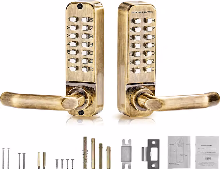 SucceBuy Serratura meccanica per porte senza chiave, 14 chiavi, bifacciale, acciaio inox, per casa e ufficio