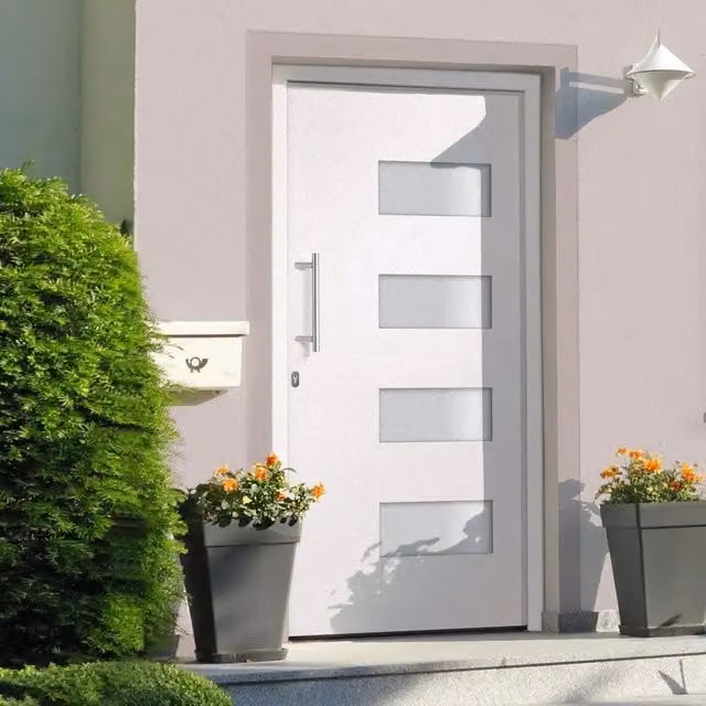 Porta d'Ingresso Moderna vidaXL in Alluminio e PVC Bianco L: 110 cm, H: 210 cm – 1