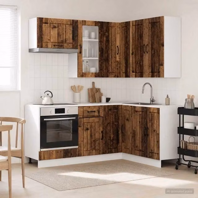 Unità cucina vidaXL LUCCA 8 pezzi in legno marrone con ante in vetro e design minimalista – 1