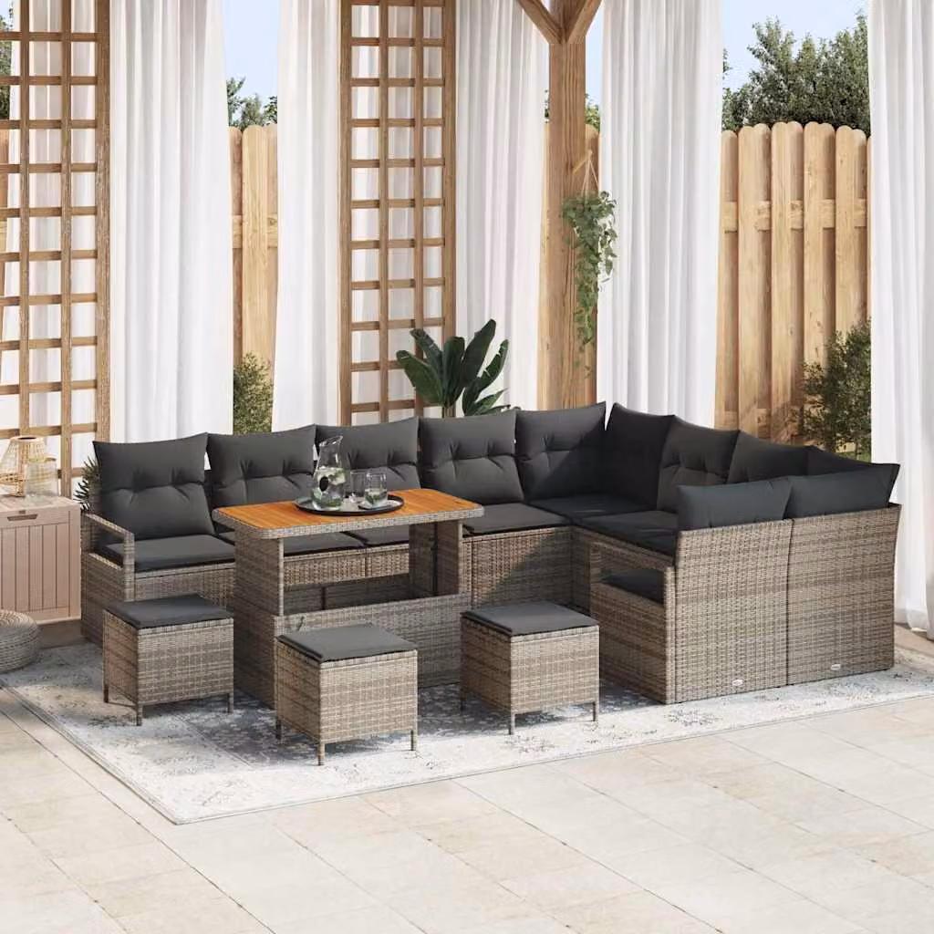 Maison Exclusive - Set da giardino composto da 13 pezzi, divano, colore grigio, realizzato in rattan sintetico