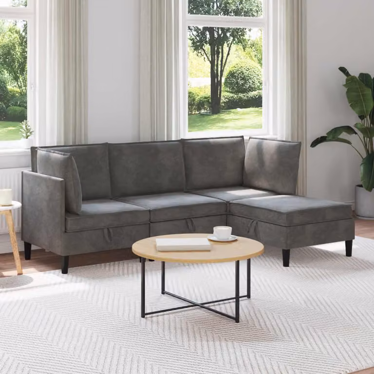 Set di mobili per il soggiorno vidaXL in velluto grigio con divano angolare moderno a 4 pezzi