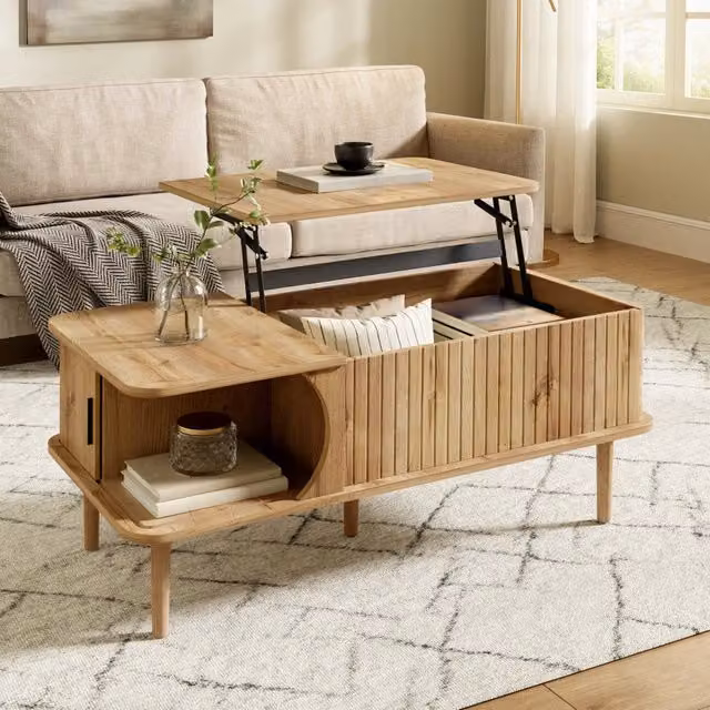 Tavolino da caffè moderno MINIMAL con effetto legno marrone, estensibile e con meccanismo sollevabile, L/P/H: 110 x 60 x 50 cm