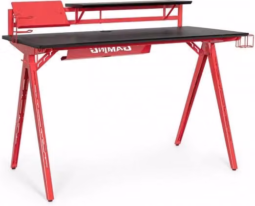 Scrivania Gaming 135,5x60x95 cm Gaming in MDF Rosso-Nero