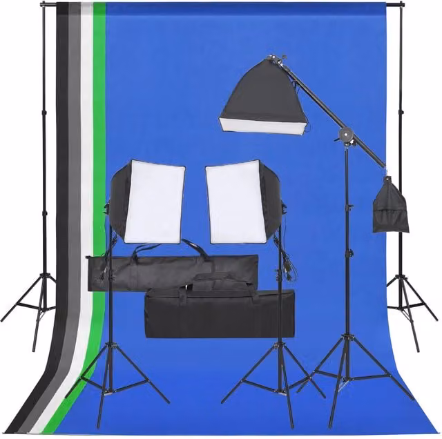 Kit per studio fotografico professionale con illuminazione LED e fondale nero