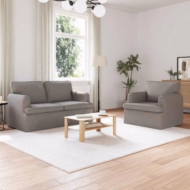 Set di 2 divani moderni vidaXL in tessuto con coperture rimovibili e cuscini inclusi, disponibili in beige o grigio