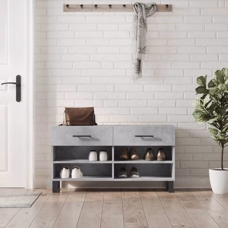 Panca porta scarpe vidaXL in stile industriale, colore grigio cemento, L: 102 cm, P: 35 cm, H: 55 cm