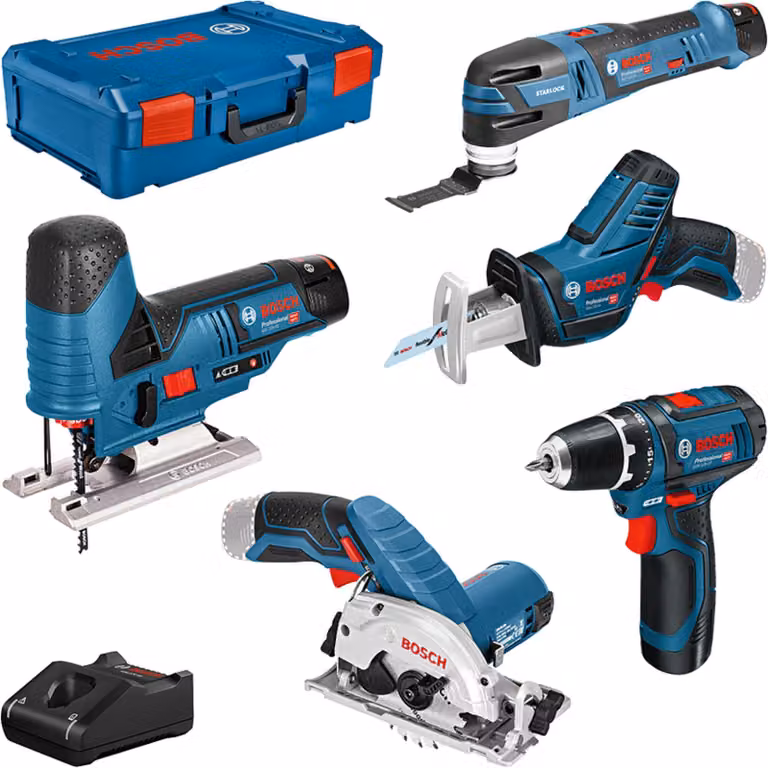 Pack of 5 cordless tools (GST + GOP + GSA + GSR + GKS) + 3 3Ah batteries + charger + L-BOXX case - BOSCH - 0615A0017C