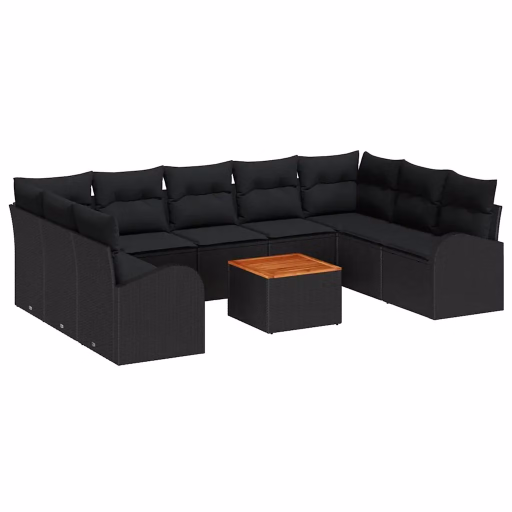 Set Divano da Giardino vidaXL 10 Pezzi Nero con Cuscini e Funzione Archiviazione in Polyrattan e Acciaio – 2