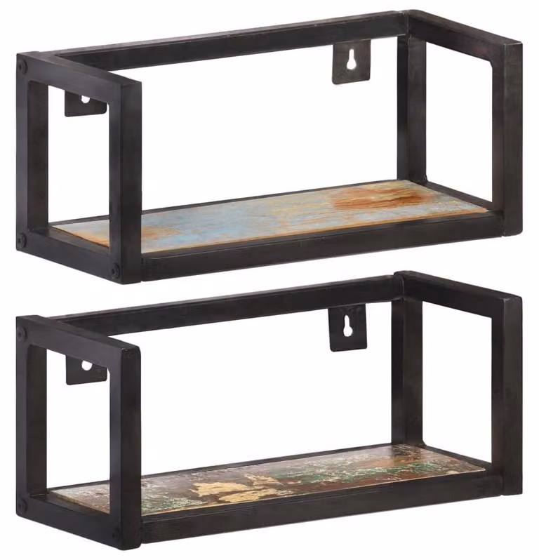 Set di 2 mensole da parete in stile industriale, realizzate in legno riciclato