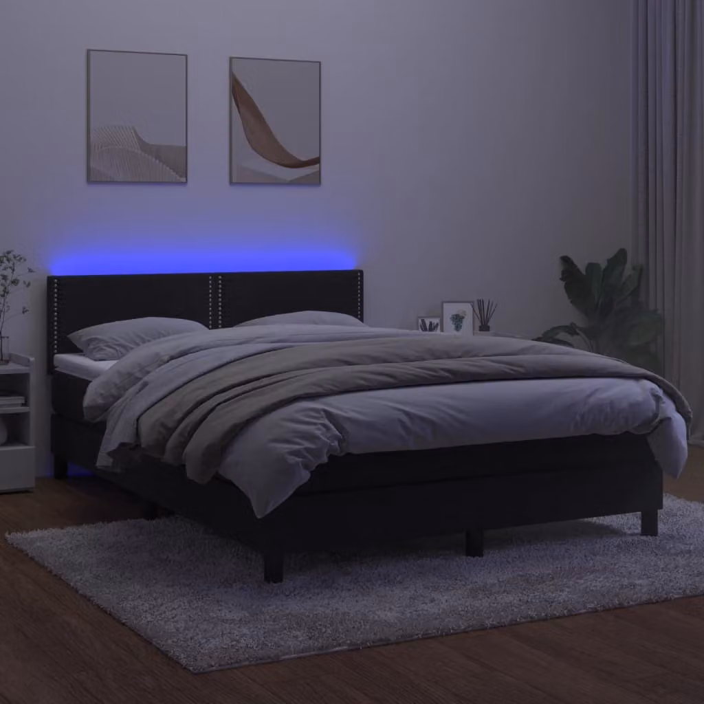 Maison Exclusive - Letto a Molle con Materasso e LED Nero 140x190 cm in Velluto