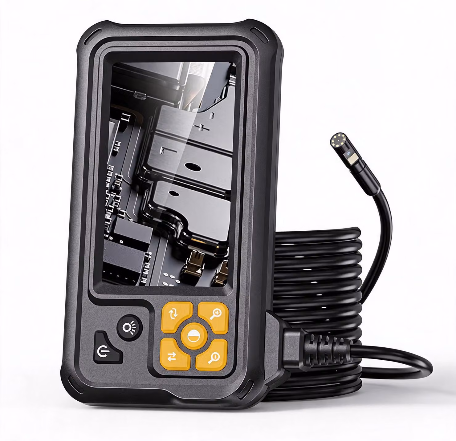 Endoscopio industriale da 8 mm, con doppia lente, risoluzione HD 1080p, schermo LCD da 4,3", grado di protezione IP67, lunghezza del cavo 5 metri
