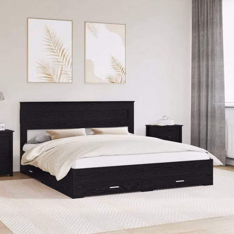 Struttura del letto moderna vidaXL con cassetti in Rovere Nero, L 180 x P 200 cm