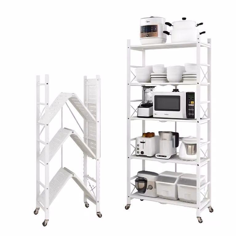 Mensola da cucina Seven Comfort Mensola in piedi Mensola per microonde Mensola per tavolo da cucina con 5 livelli Carrello da cucina Bianco
