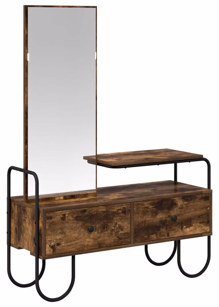 Comodino con cassetto in legno ingegnerato, finitura noce affumicato