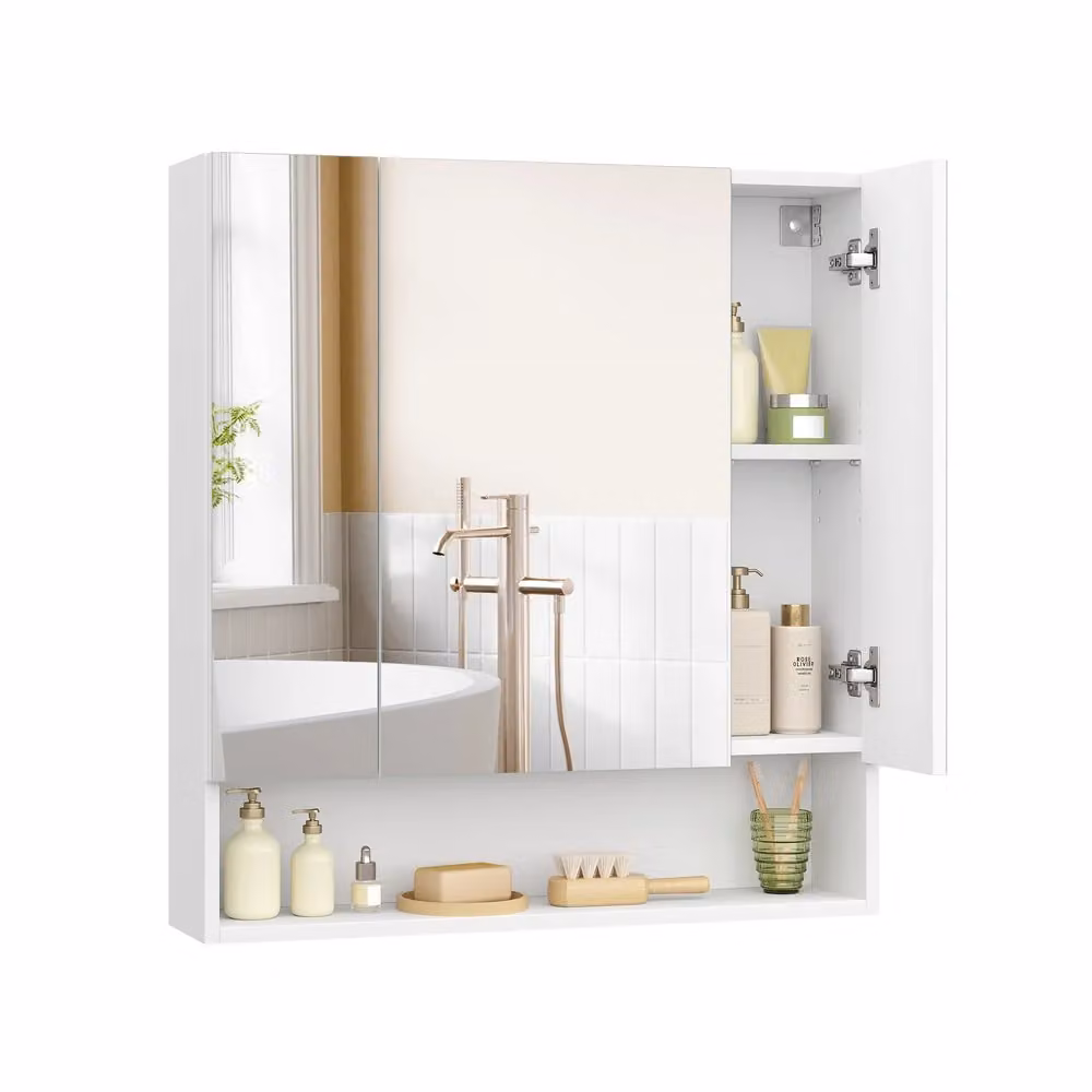 Armadietto da Bagno Mobile con Ante a Specchio 16,5 x 70 x 75 cm Bianco Nuvola, Bianco Nuvola