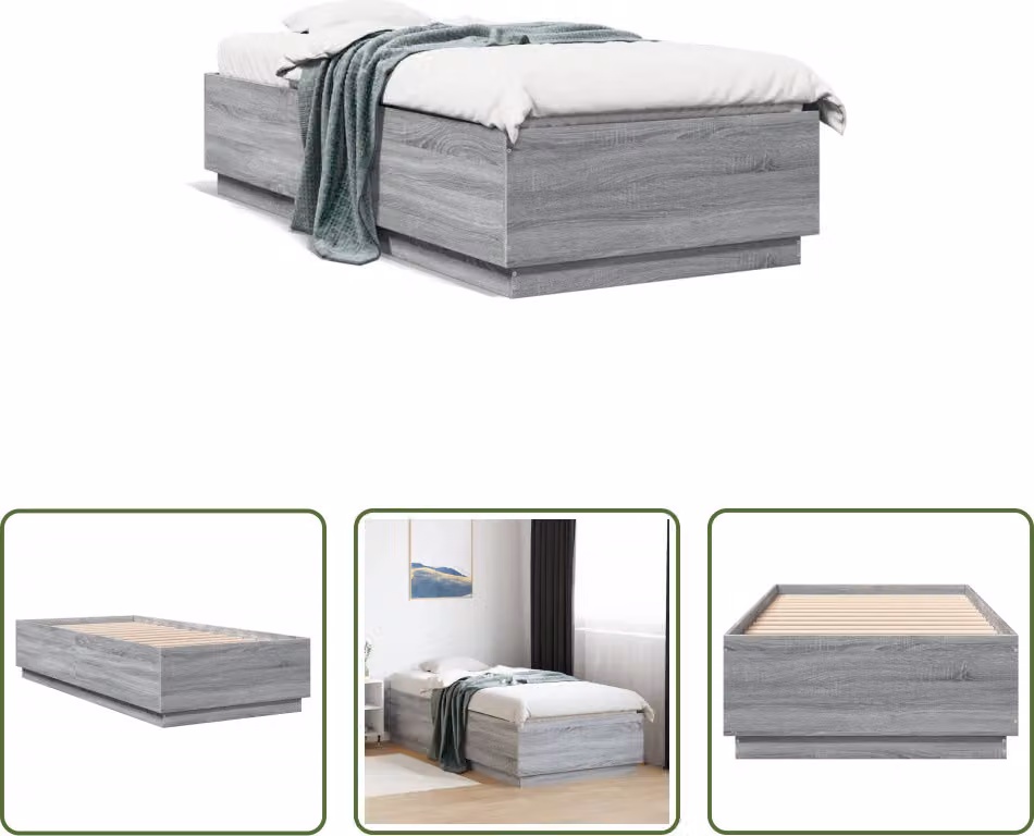 The Living Store Struttura letto grigio Sonoma 100x200 cm in materiale ligneo