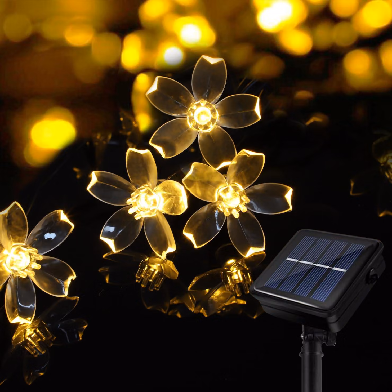 Luci solari a forma di fiori, 40 LED, 8 metri, luce bianco caldo, 8 modalità, grado di protezione IP65