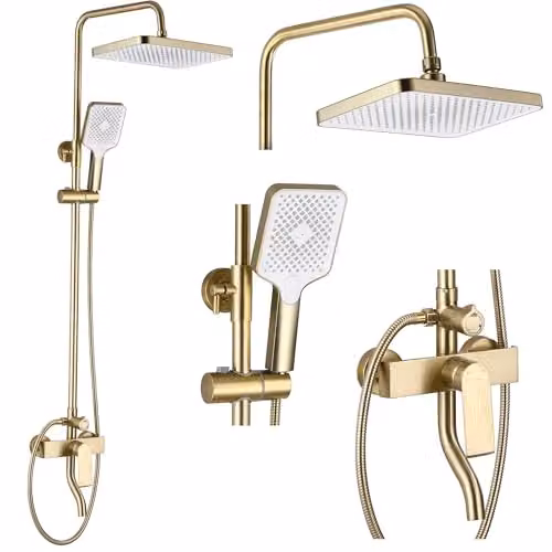 Rea - Hass Gold Colonna Doccia In Ottone Sistema Doccia Per Bagno (Oro) 40,5x26,5x122cm