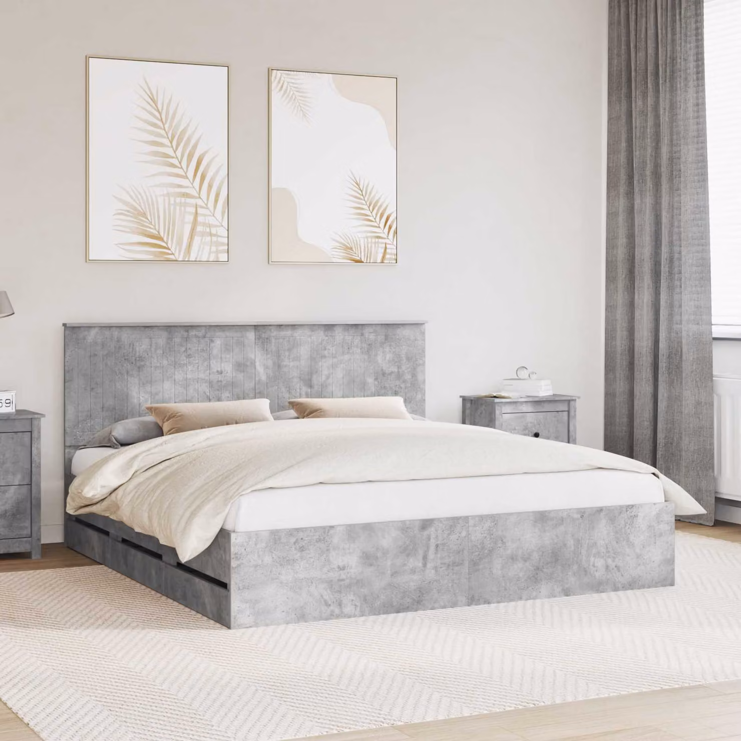Struttura del letto con cassetto vidaXL in legno MDF Grigio cemento L/P/H: 180 x 200 x 210 cm
