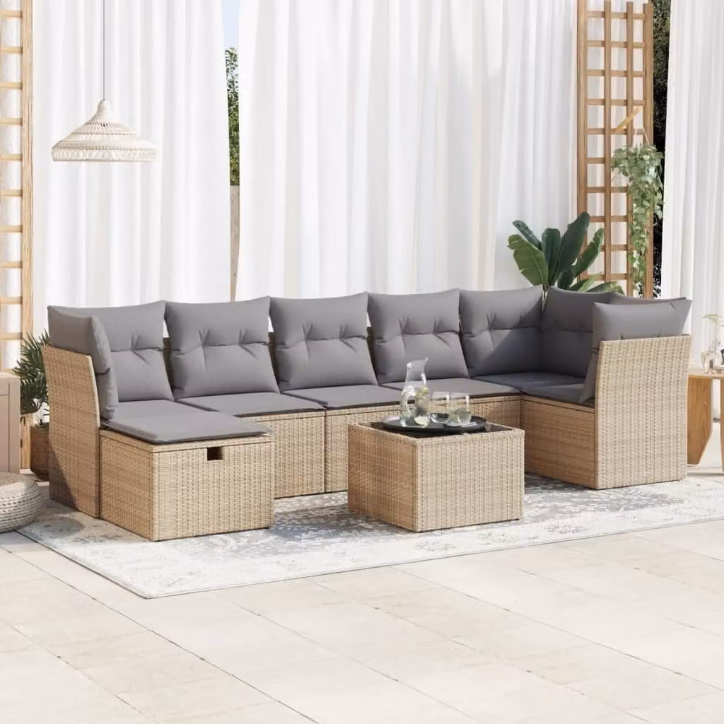 Maison Exclusive - Set Divano da Giardino 8 pz con Cuscini Beige in Polyrattan