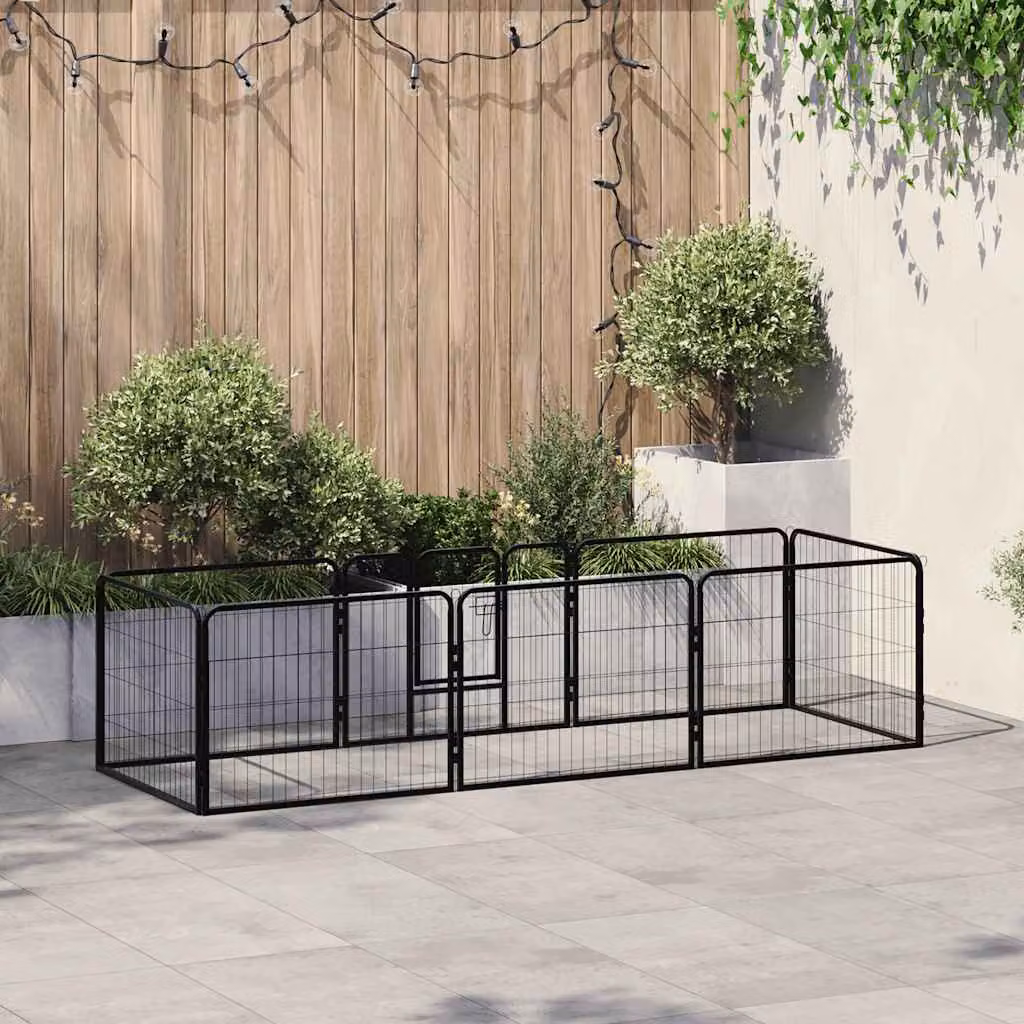 vidaXL Box per Cani con 8 Pannelli in Acciaio Nero Matt