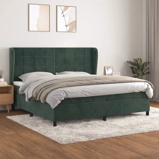 Letto Ibrido vidaXL con Struttura in Legno di Larice e Rivestimento in Velluto Verde Scuro e Bianco L/P/H: 200 x 200 x 128 cm