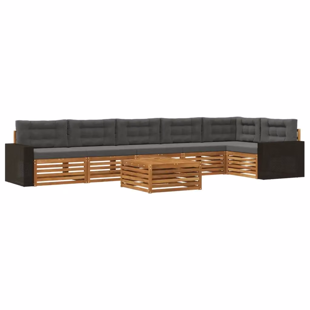 Set di divani da esterno a L vidaXL in legno di acacia con 7 pezzi, colore beige e antracite, comprensivo di cuscini e tavolino da caffè – 2