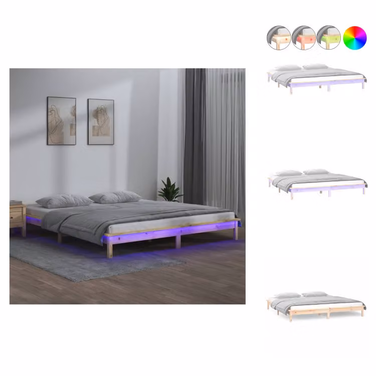 vidaXL Letto in legno massiccio con LED 160x200 cm - Letti e strutture letto